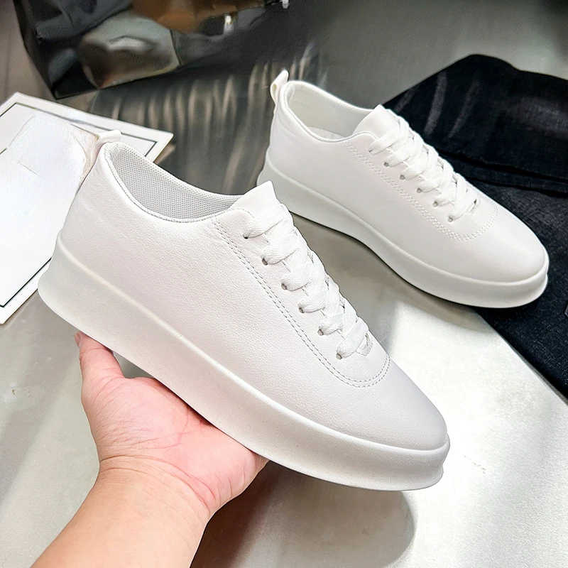 Spring Man Leather Sneakers Round Toe Breathable Low Top Casual Male Flats