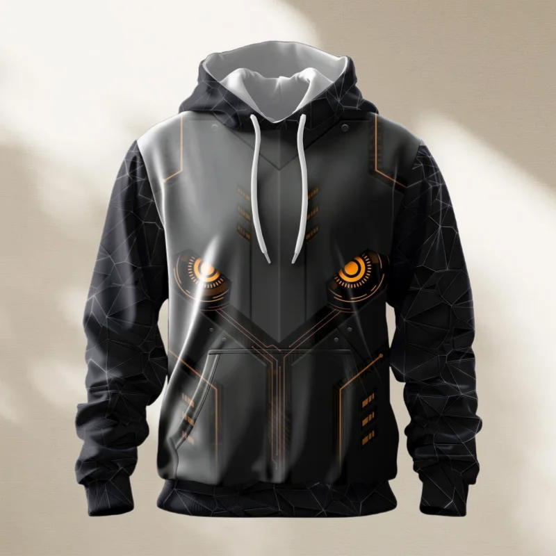 سترة بغطاء للرأس بطباعة ثلاثية الأبعاد للرجال من Mechanical Revolution Cyberpunk قابلة للتنفس ومريحة ومريحة وسهلة العناية، ملابس غير رسمية على الموضة