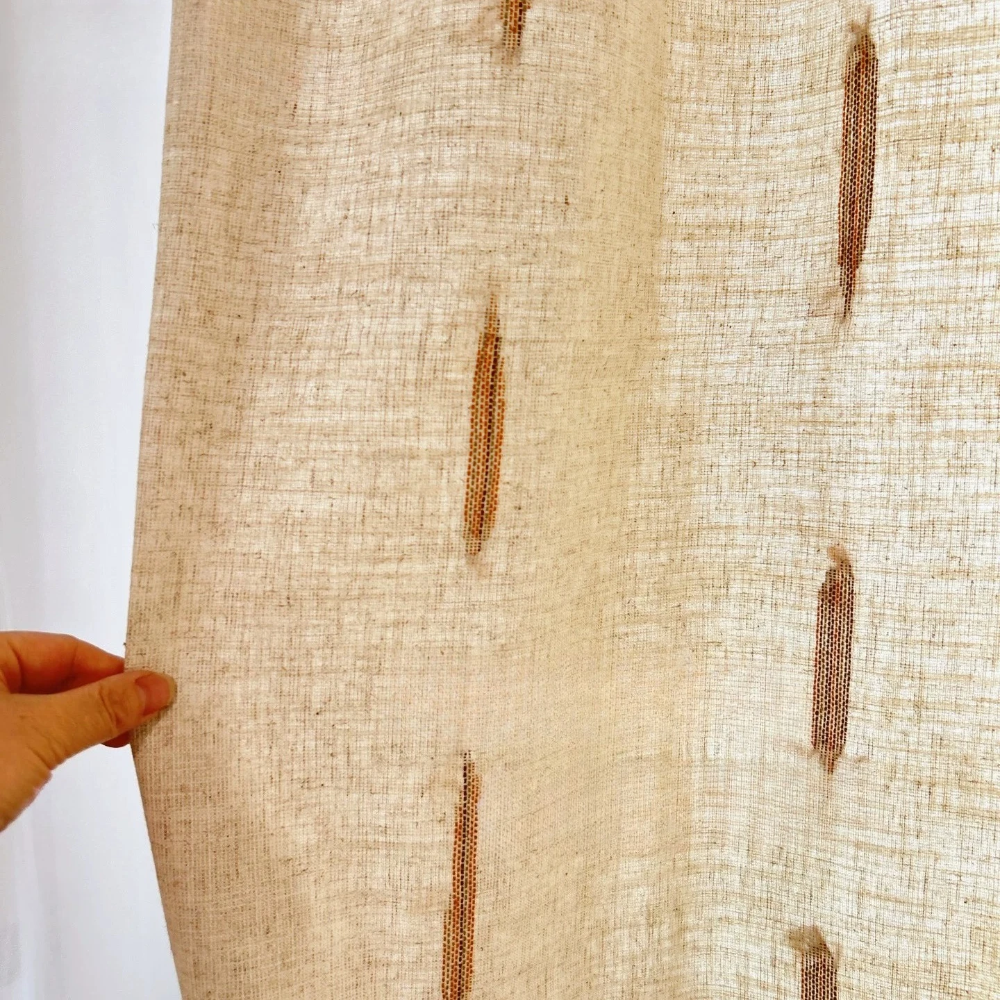 Cotton and Linen Log Vertical Grain Embroidery Thickened Window Screen Curtains for Living Room Bedroom French Window Balcony