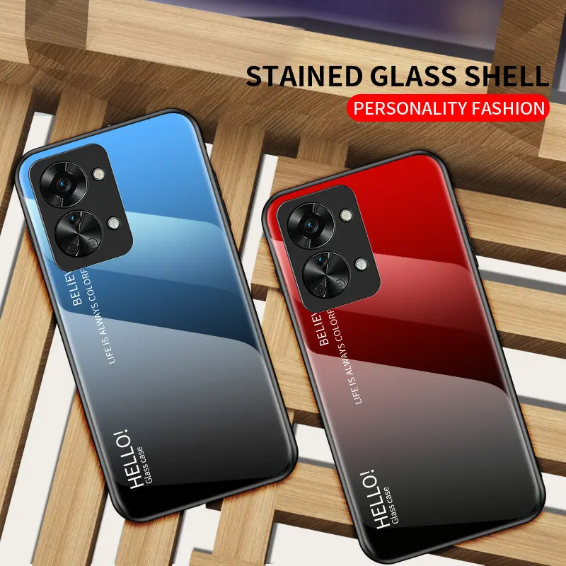 Gradient Glass Case for Oneplus Nord 2T Nord2T CPH2399 Colored Tempered Glass Back Cover Hard Case for Oneplus Nord2T 5G CPH2399