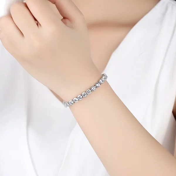 سوار سلسلة تنس من الزركونيا المكعبة للرجال والنساء ، مادة النحاس والنحاس ، مجوهرات ربط المشبك ، صف واحد