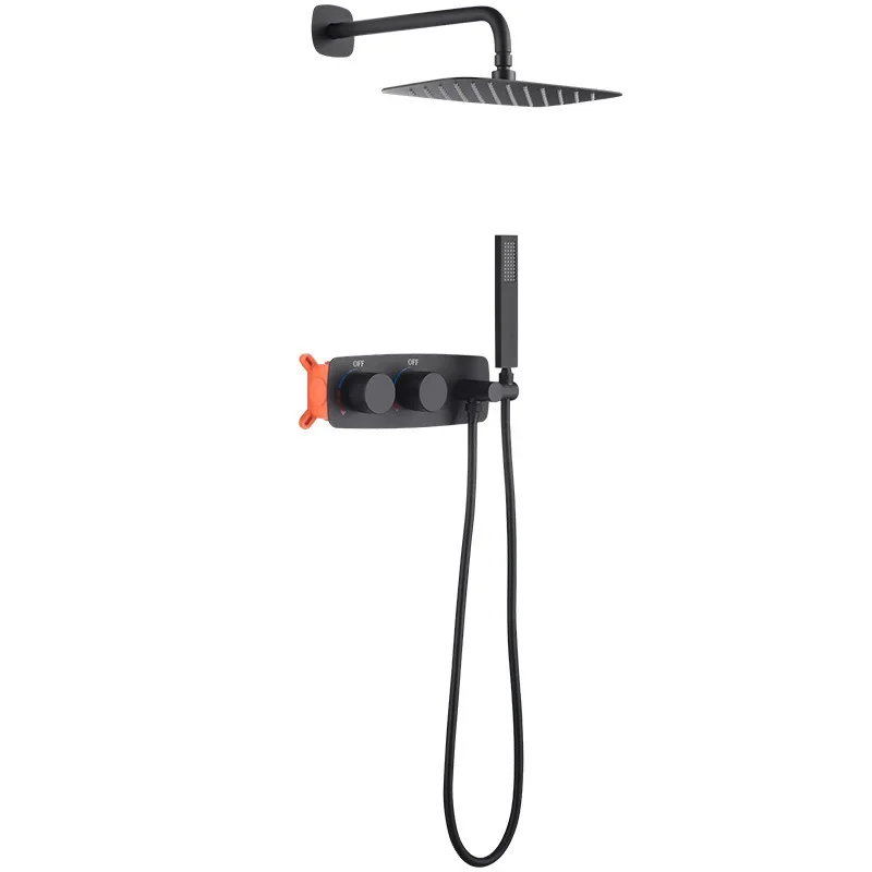 

In-wall, concealed shower, all copper, hot and cold shower, black, dual function, hotel bathroom