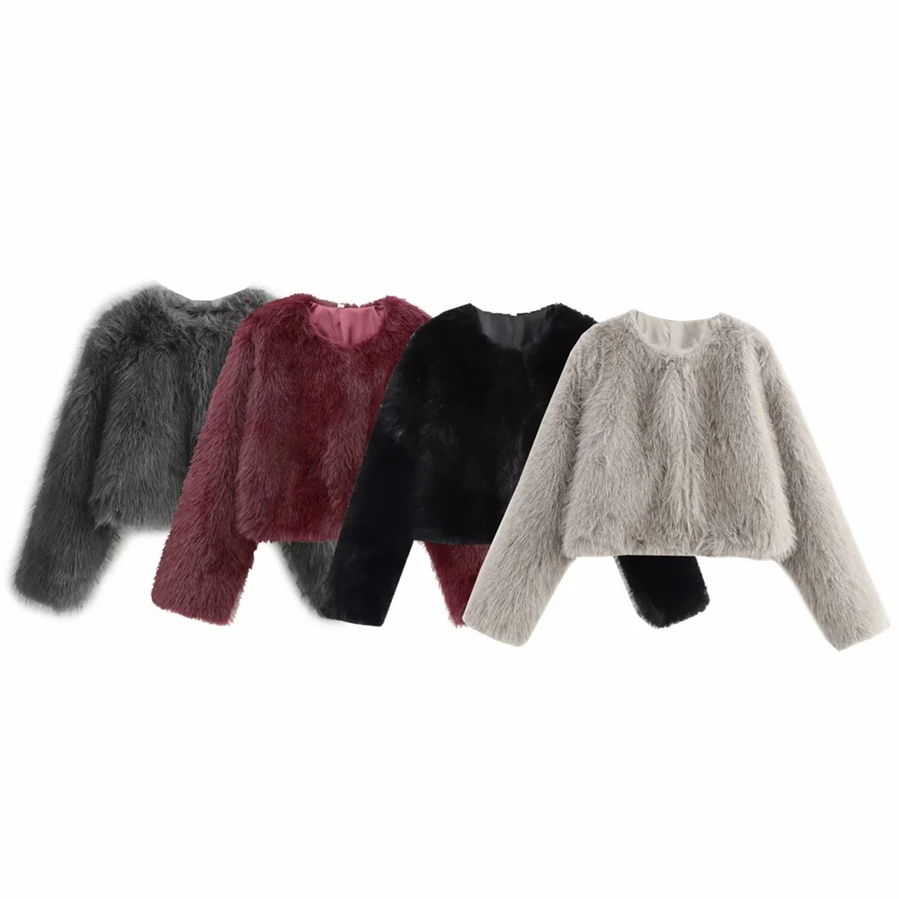 

Zach Ailsa Women's Winter New Collection Solid Color Premium Texture Solid Color Round Neck Long Sleeve Fury Coat Fury Jacket