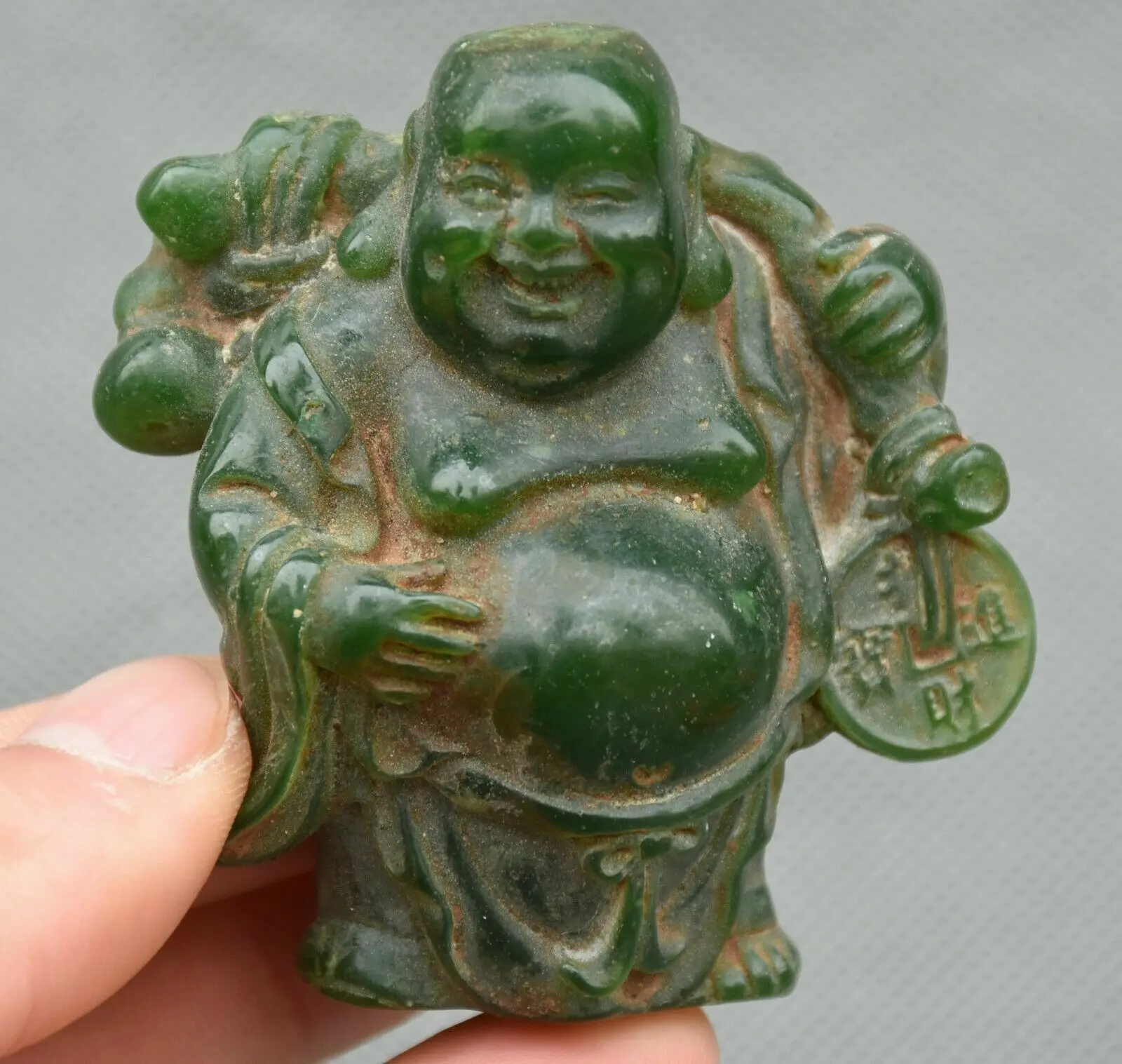 7CM Old China Hongshan Culture Hetian Jade Carved Shakyamuni Amitabha Amulet