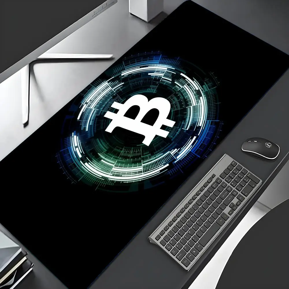 لوحة ماوس بتصميم Bitcoin الإبداعية، لوحة ماوس كبيرة لطاولة ألعاب المكتب، حصيرة مطاطية مضادة للانزلاق للوحة مفاتيح الألعاب، وسادات مكتب طويلة #1