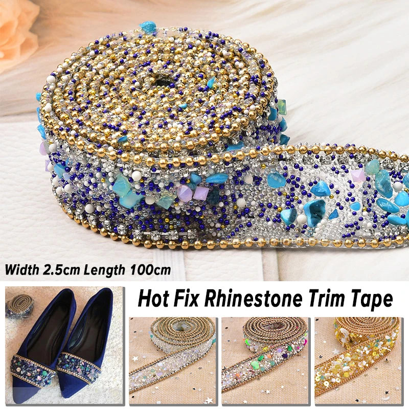 1M Crystal Gemstone Rhinestone Chain Sewing Lace Trim Hand-beaded Ribbon Pearl Ribbon Iron On Appliques For Dresses Garments Bag