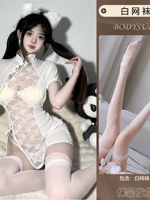 욕망 섹시한 순수 파자마 여성 티셔츠, 투명 섹시 소녀 유혹 유니폼, 원피스 우아한 패션, E67Z, 겨울