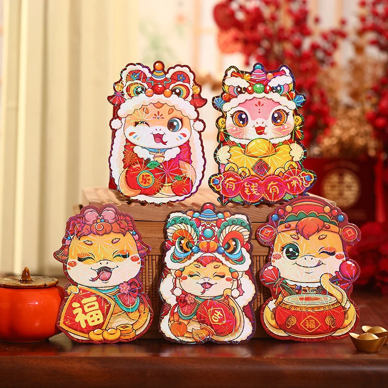 6 pçs ano novo chinês hongbao primavera festival envelope vermelho dos desenhos animados bonito ano de cobra tradicional sorte pacotes de dinheiro presentes