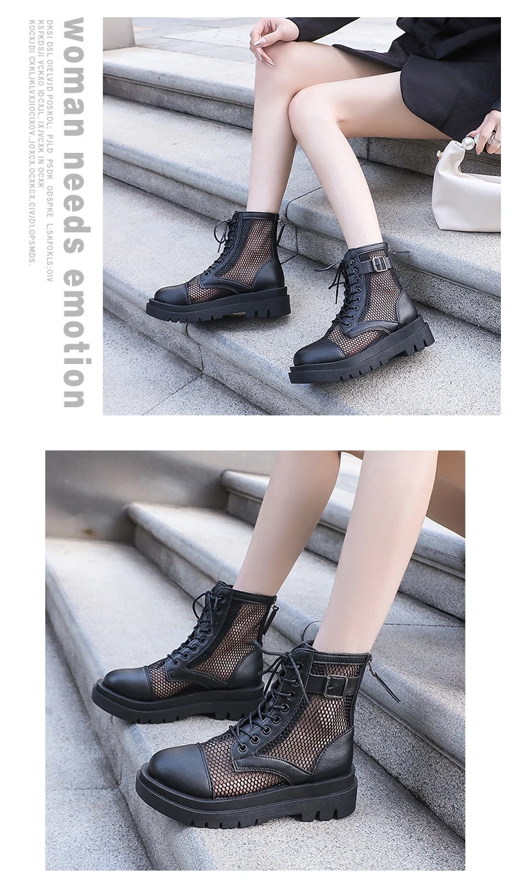 Sommerstiefel für Damen, Mesh-Kühlstiefel, klobige Plateau-Sandalen im britischen Stil mit Schnallenriemen, römische Sandalen für Damen in großen Größen – Detail 7