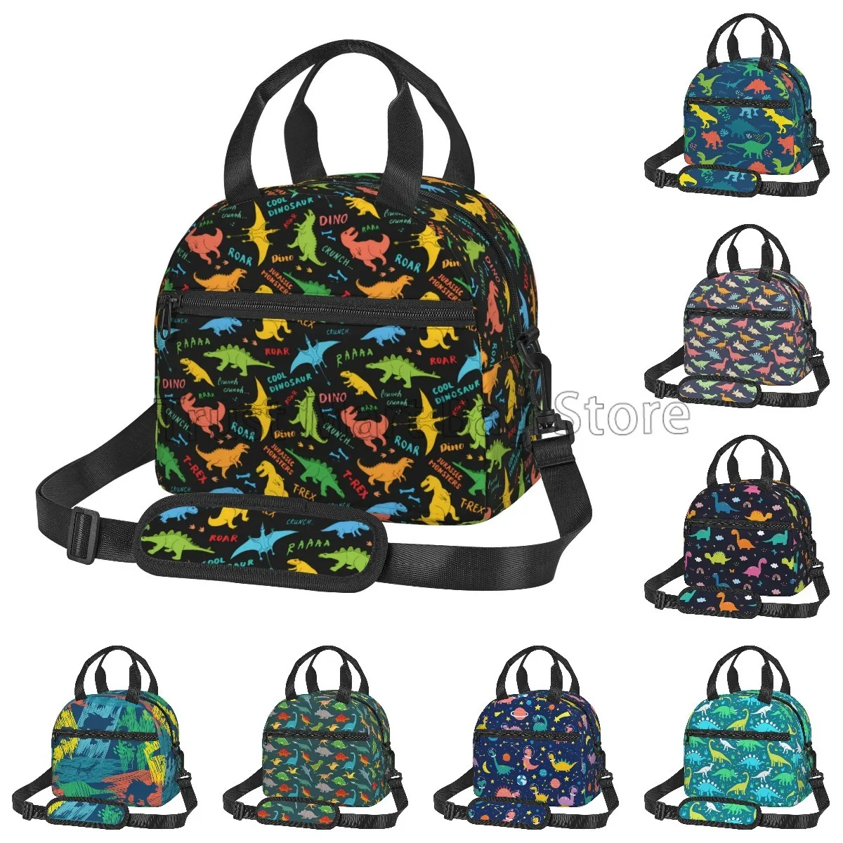 Dinosaur Cartoon Lunch Bags para meninos e meninas, Jurassic Dino, Tote térmico, Saco térmico, Bento Organizador para escola, Viagem, Piquenique, Praia