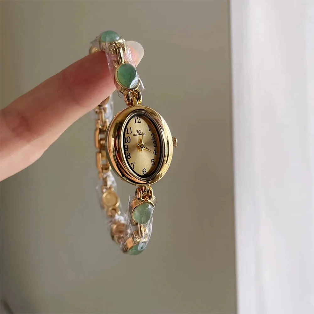 Bee Sister Bracciale in pietra naturale occhio di tigre Orologio da donna Orologio da donna al quarzo ovale Orologi da polso da donna vintage di alta qualità