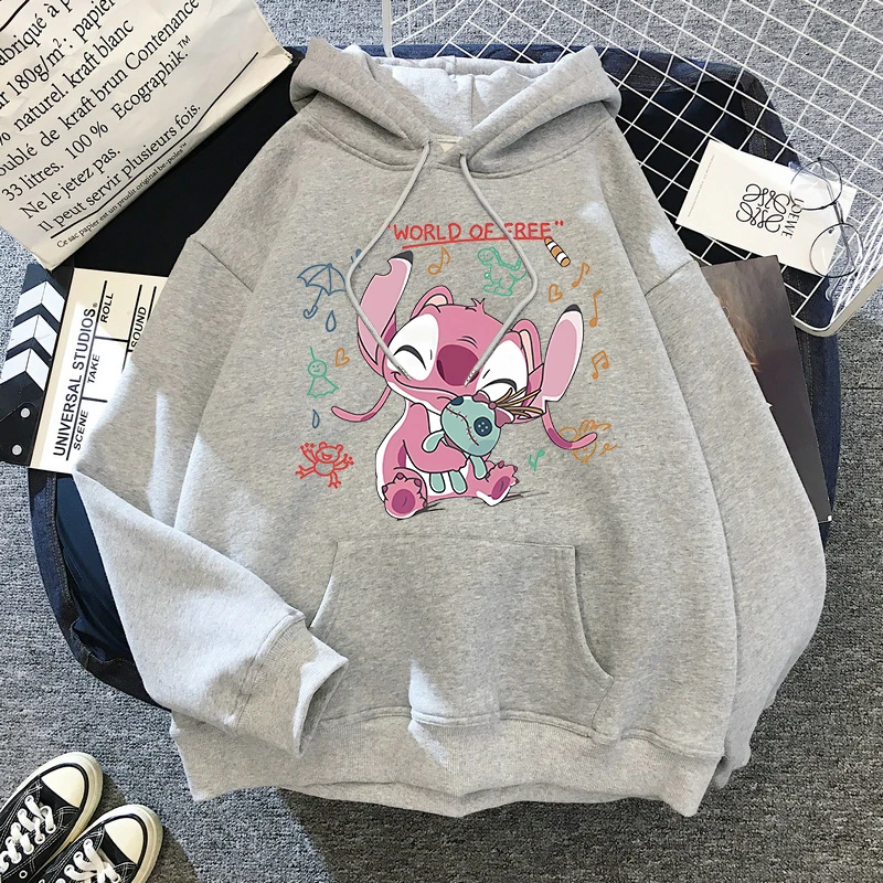 Y2k Gothic Winter Disney Stitch Hoodies Women Harajuku Cute Anime Sweatshirt Manga Streetwear Hoody Female Unisex