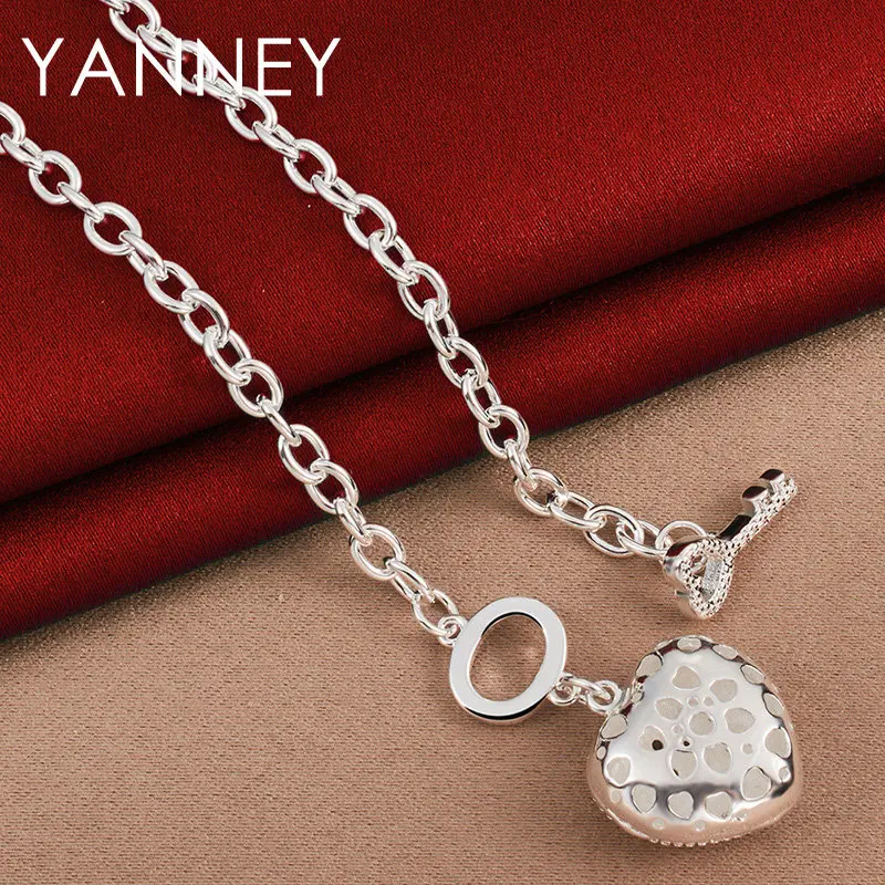 YANNEY 925 Sterling Silver 18 Inches Fine Zircon Heart Necklace For Women Fashion Charm Girlfriend Gift Jewelry Party