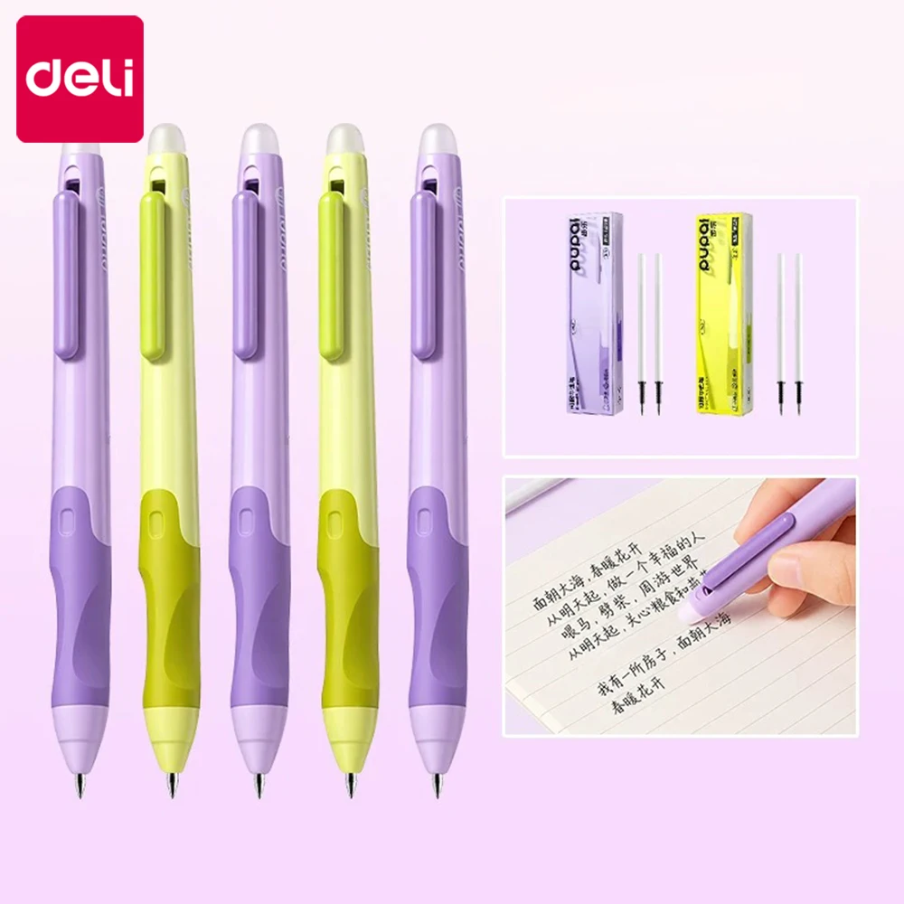 

2 Pens+3 Refills Deli Erasable Gel Pen Black/crystal Blue Core, 0.5mm Erasable Ball Pen, School Supplies for Children