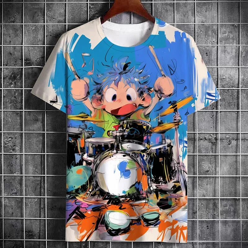 

Trend Drum Kit Graphics T-shirts Summer Fashion Streetwear Musical Instruments 3D Printed T Shirts Casual Hip Hop Oversized Tees