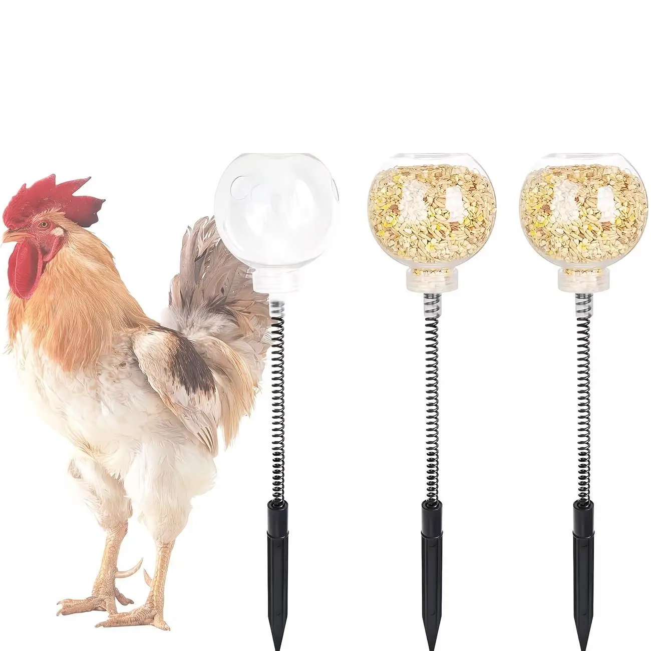 2 comederos para aves de corral con control por resorte – Alimentación lenta automática, reduce el desperdicio para pollos y patos