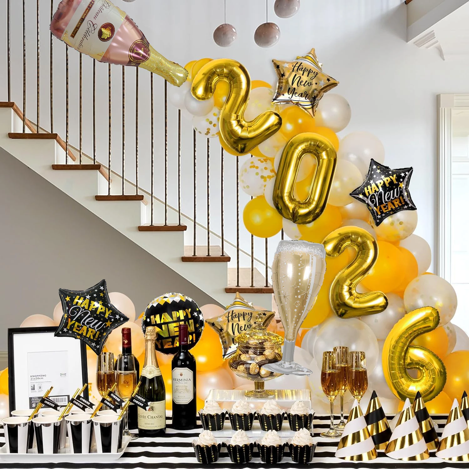 11 قطعة مجموعة بالونات احباط السنة الجديدة 32 بوصة الذهب أرقام احباط بالونات زجاجة نبيذ كبيرة بالون سنة جديدة سعيدة حواء الطرف الديكور