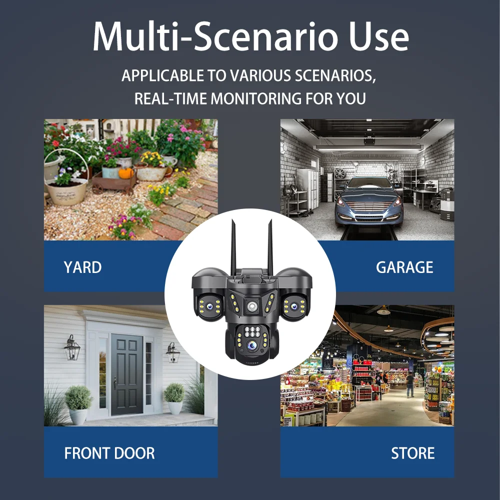 كاميرا واي فاي خارجية 8K 15MP PTZ 10X تكبير ثلاثة عدسات ثلاثة شاشات مراقبة فيديو ملونة للرؤية الليلية CCTV كاميرات IP أمنية