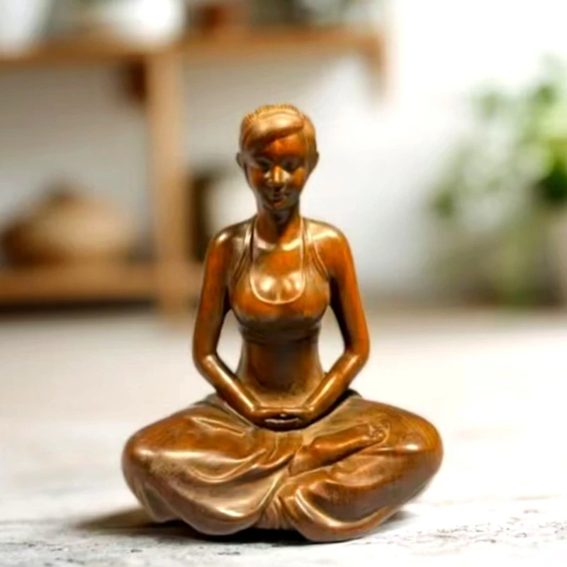 YIZHU CULTUER ART Size 10×8cm Collection Chinese Old Boxwood Hand Carved Sexy Belle Girl Statue Table Decoration Collectable
