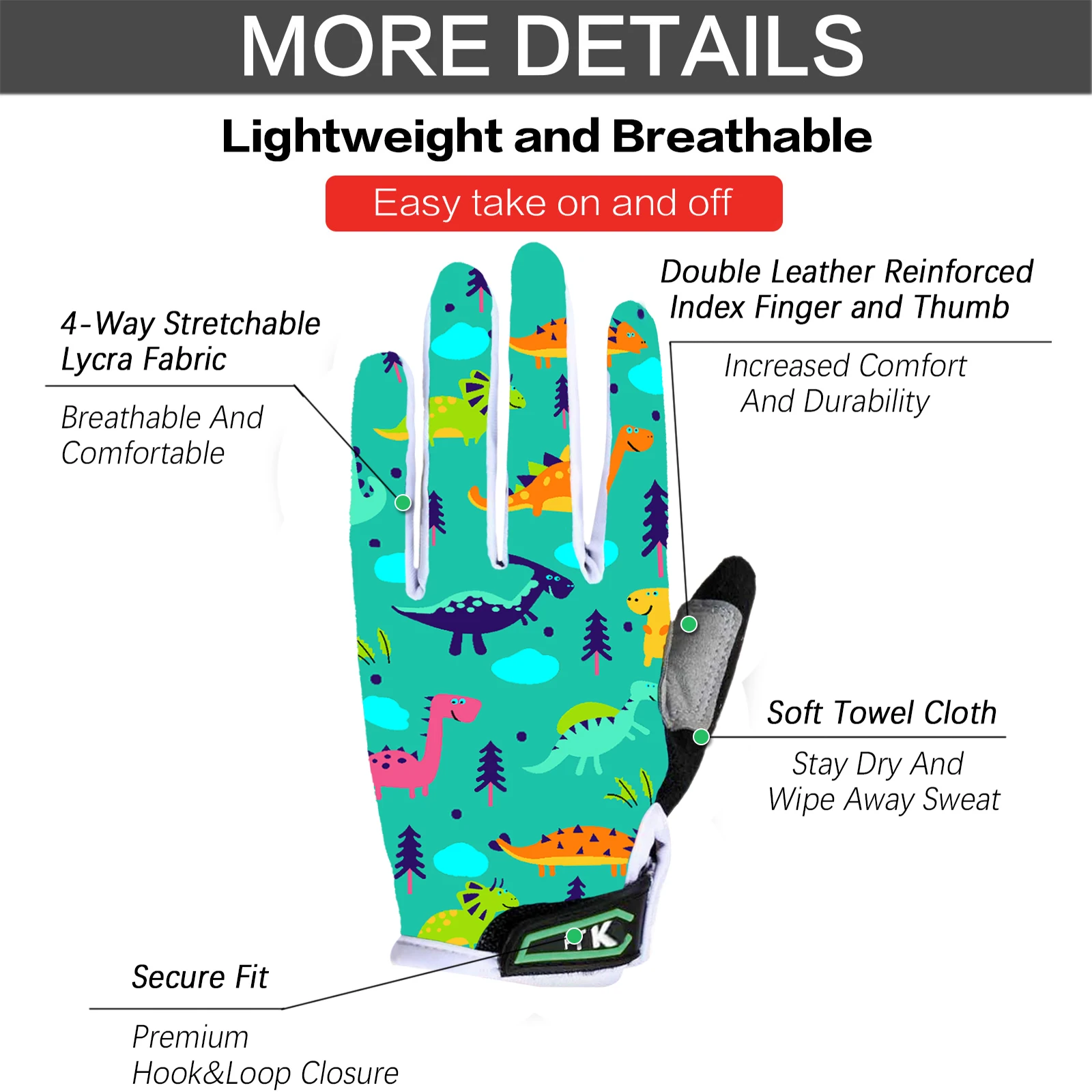 Kids Cycling Gloves Boys Girls Youth Full Finger Pair Dirt Bike Riding Touch Screen Bicycle