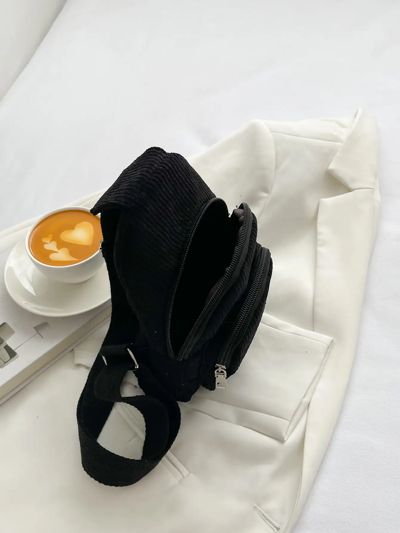 Chest bag corduroy men\'s chest bag casual lightweight waist bag Korean style versatile pure color crossbody small bag simple corduroy shoulder