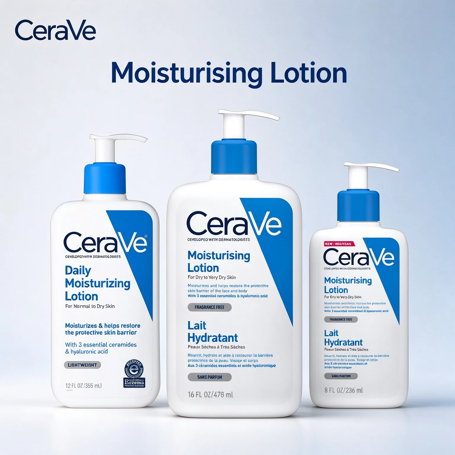 CeraVe Moisturising Lotion 8oz/12oz/16oz(236ml/355ml/476ml) Dermatologist Developed Lait Hydratant For Very Dry Skin