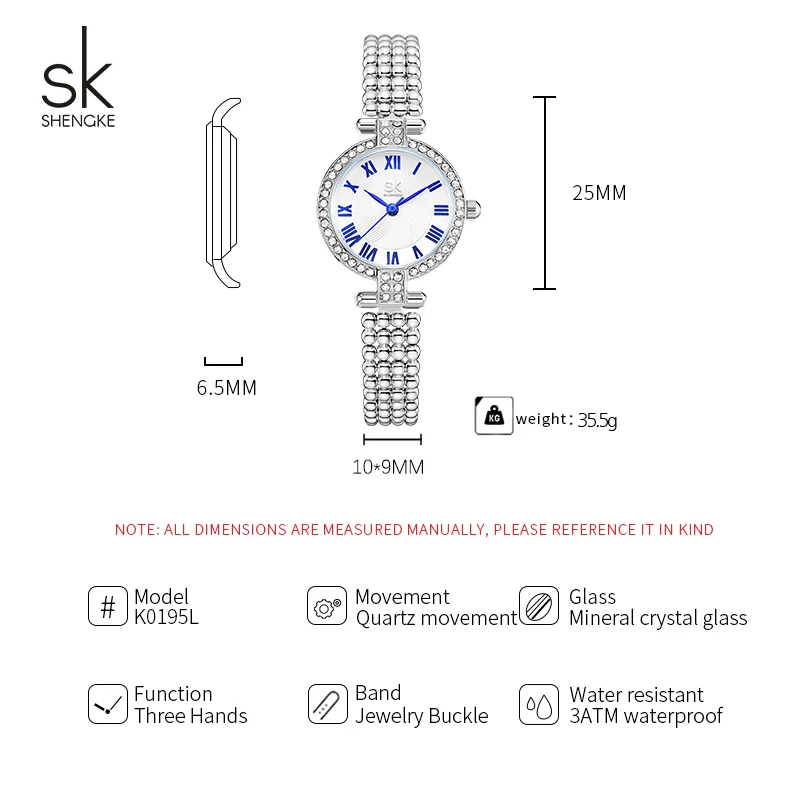 Shengke-Reloj de pulsera de cuarzo para Mujer, cronógrafo de moda, resistente al agua, plateado, automático, con fecha