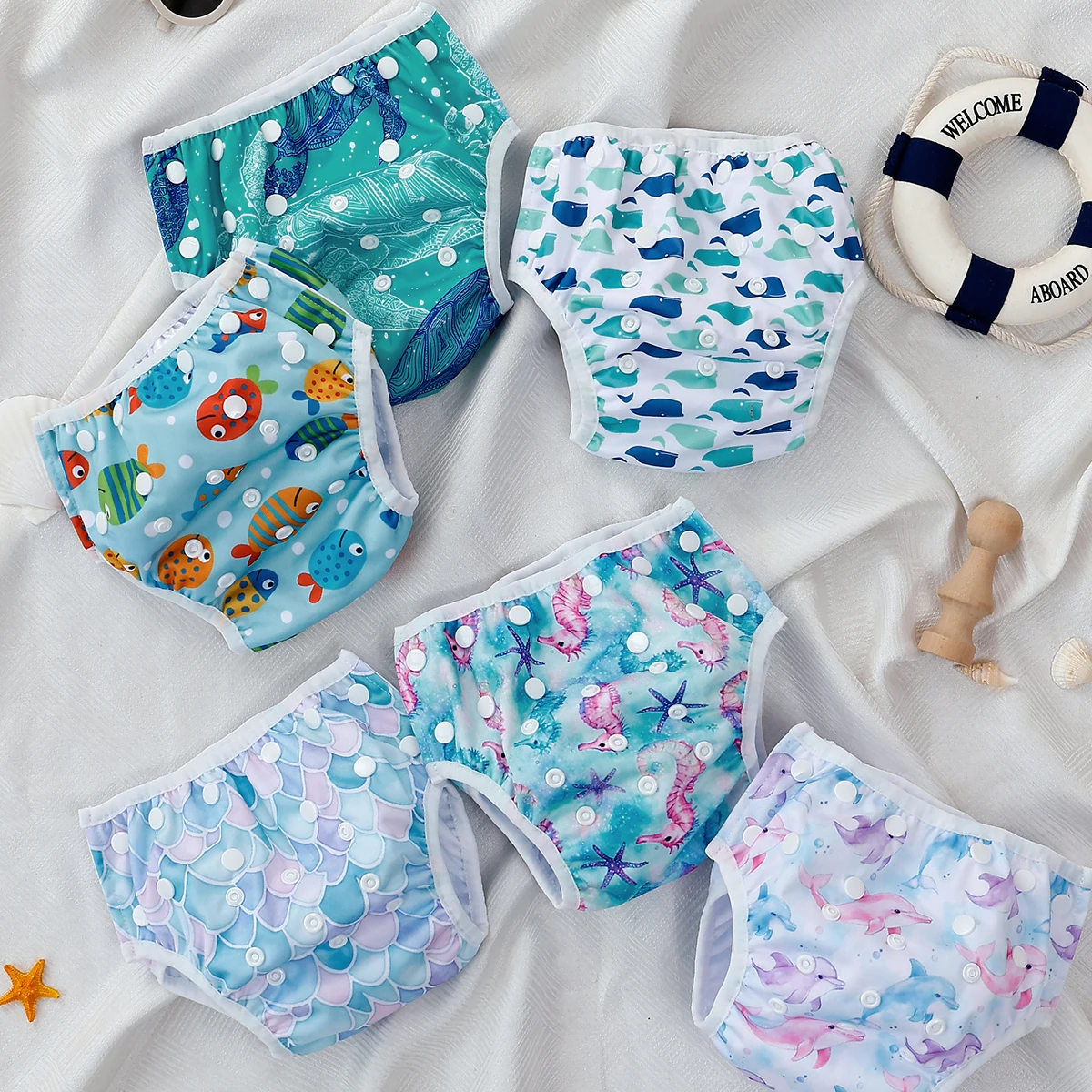 Happy Fluent Baby Swimming Diaper Adjustable Size Snap on Breathable Leak proof Reusable Washable Beach Pants