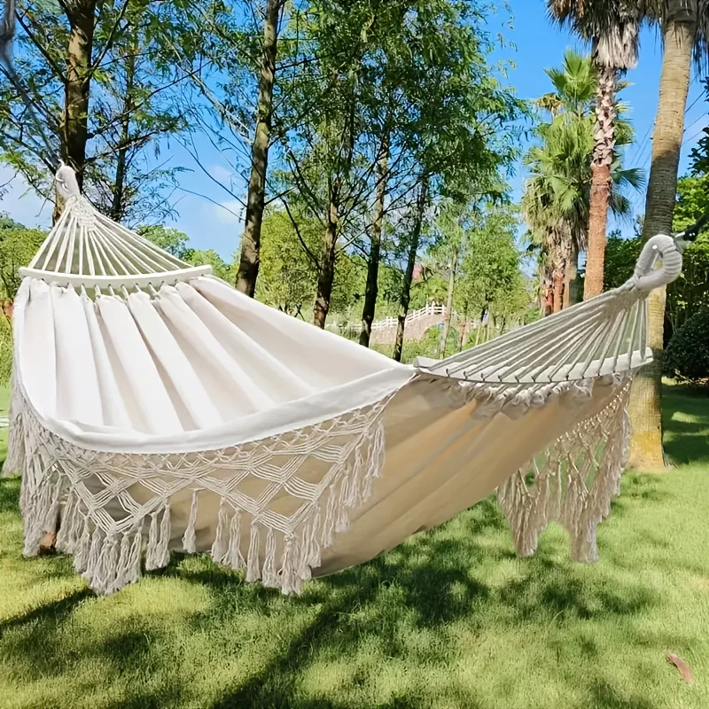 Relax in Style: Premium Cotton Canvas Hammock with Woven Tassels for Home, Bedroom, Patio, Porch, Yard, Beach