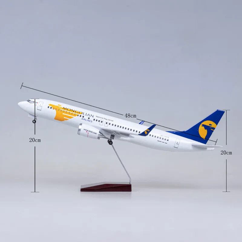 1:85 Scale 47CM Diecast Model Mongolian Airlines Boeing 737 Resin Airplane Airbus With Light And Wheels Toy Plane Collection