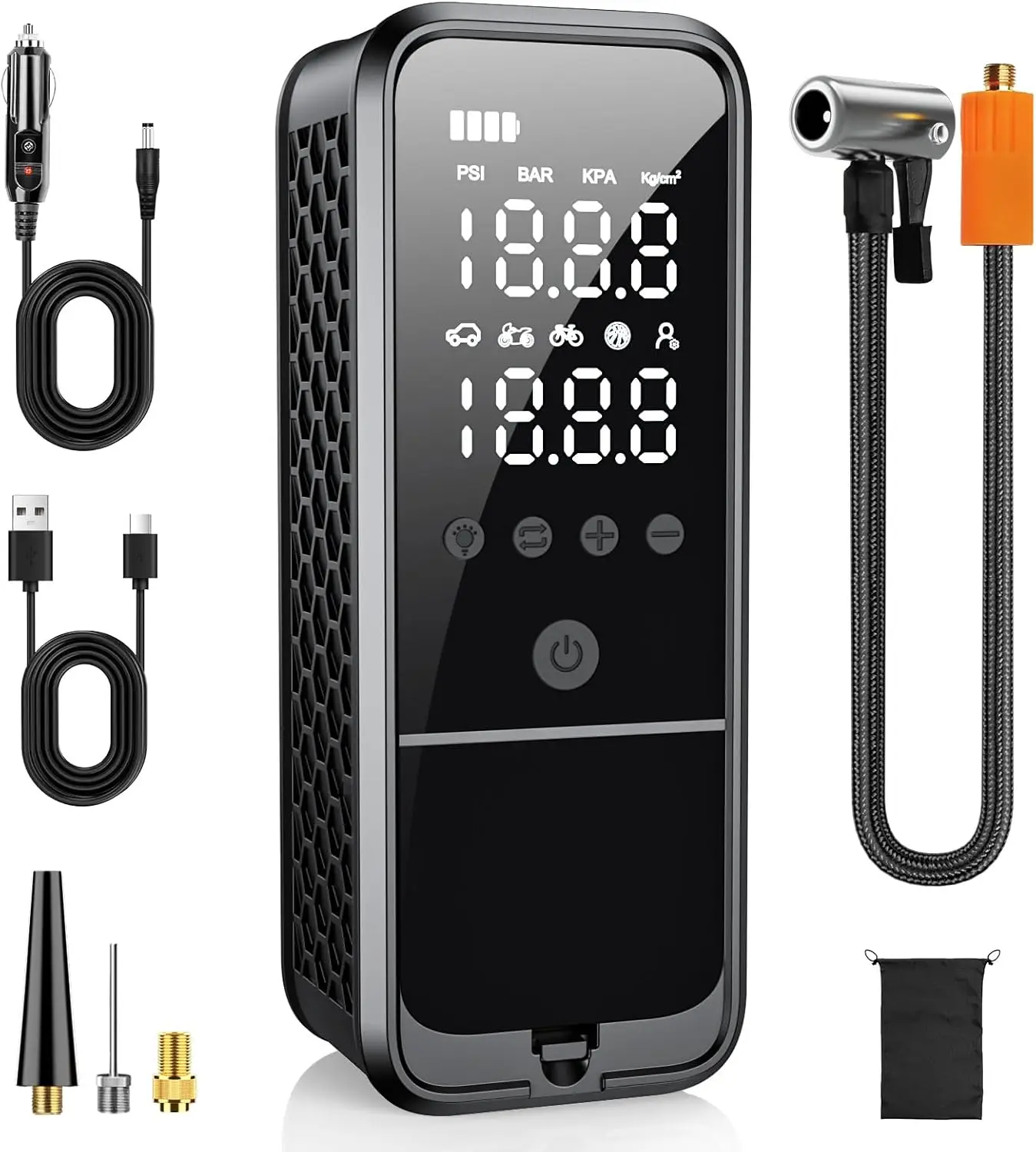 

Портативный электрический насос для накачивания шин с цифровым манометром и светодиодной подсветкой для автомобилей и велосипедов до 160 фунтов на квадратный дюйм