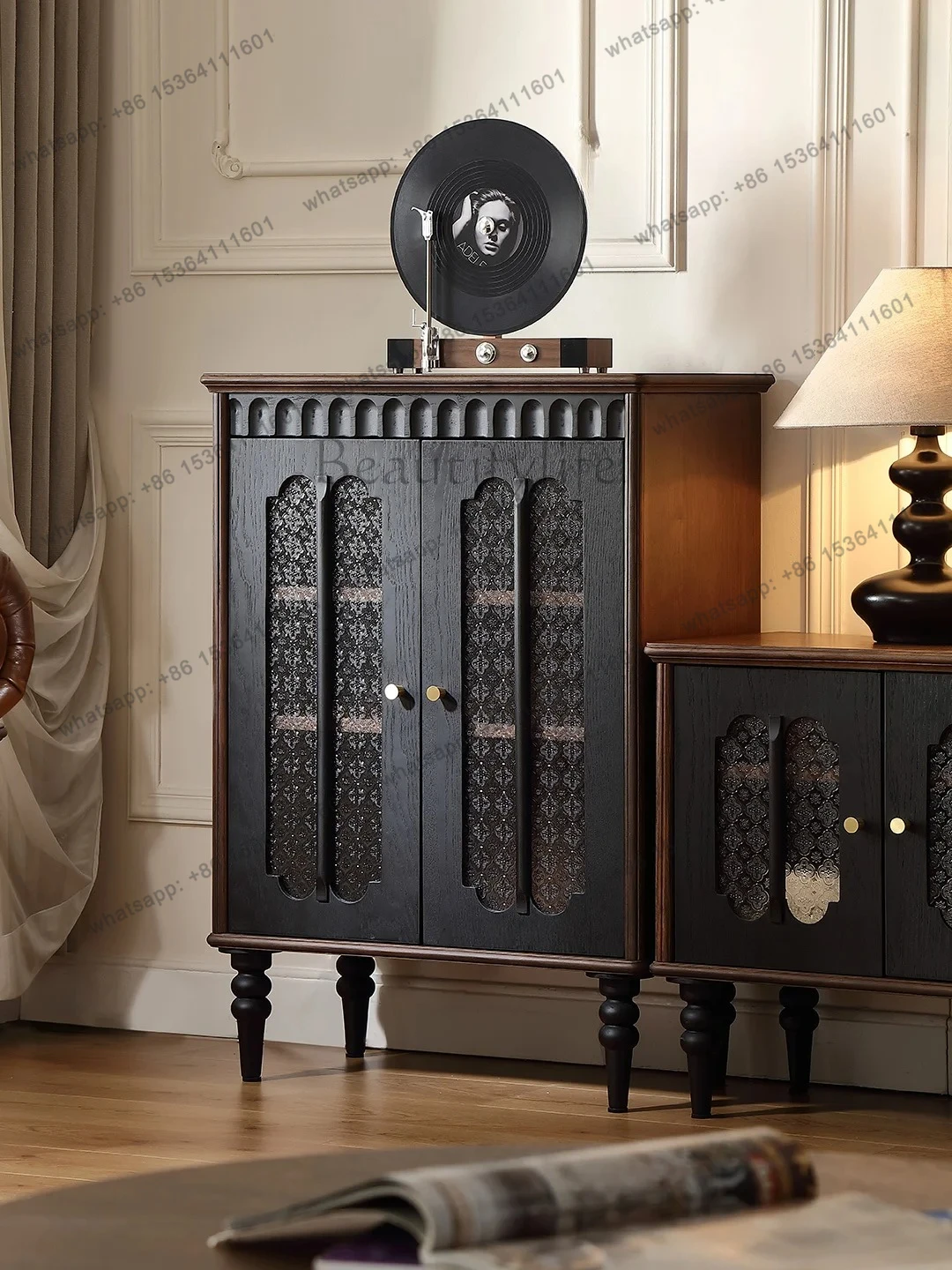 

Medieval wine cabinet French retro display cabinet ash wood glass storage cabinet living room against the wall solid wood