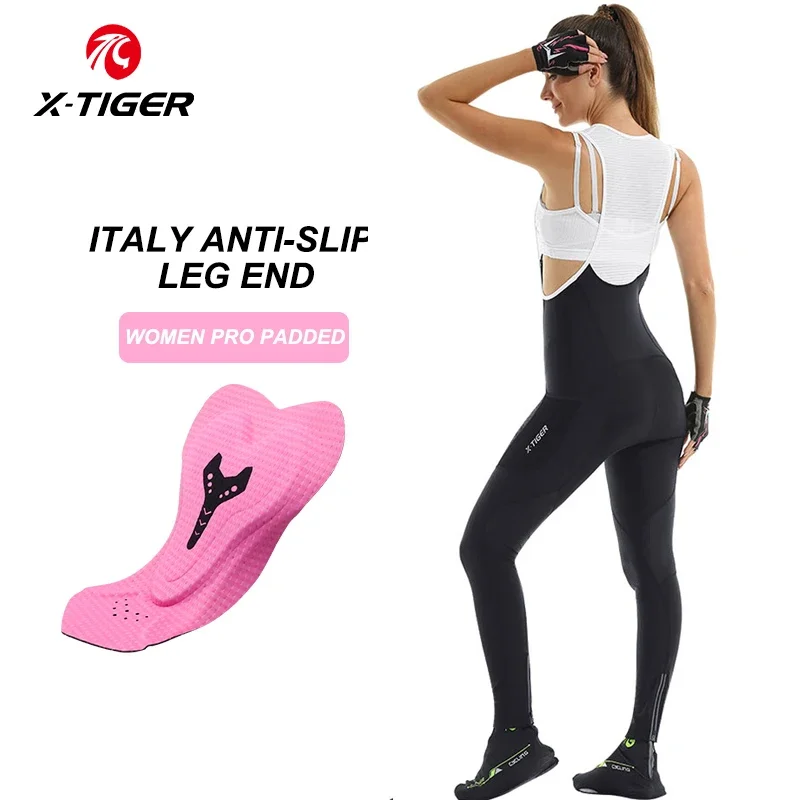 

X-TIGER Women Cycling Bib Pants MTB Shockproof Cushion Cycling Pants Breathable Bicycle Tights Reflective With Pockets Trousers