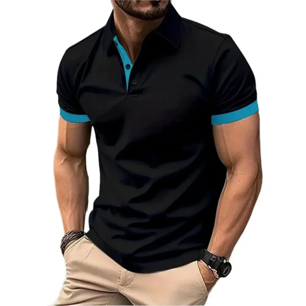 Summer Men Polo Men Shirt Short Sleeve Polo Shirt Contrast Color Polo New Clothing Streetwear Casual Fashion Men Collar Tops