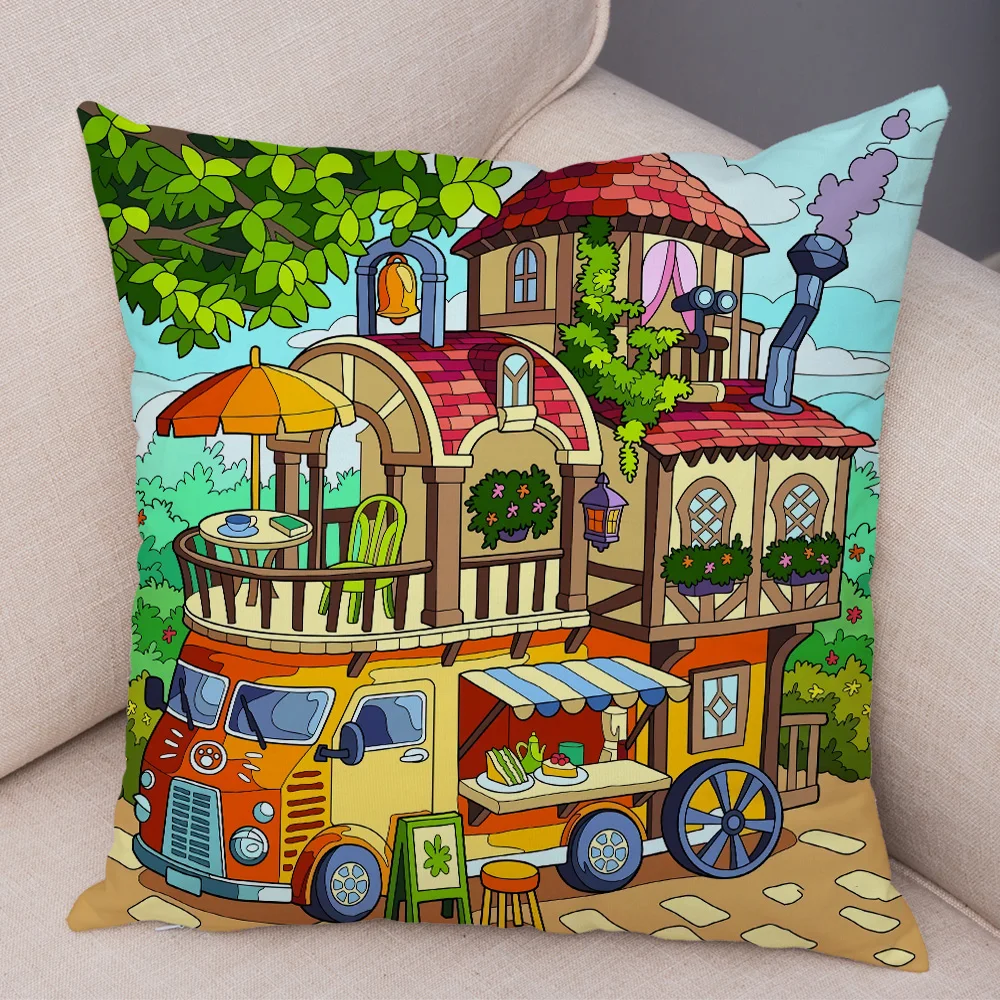 Cartoon huihua printing pattern decorative pillow sleeve  house sofa bedroom car room  case