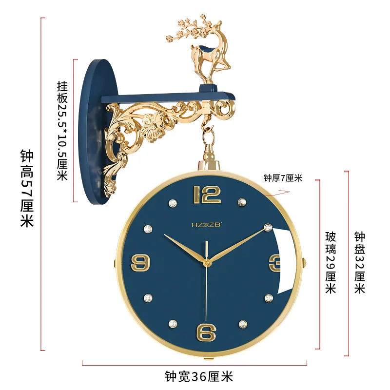 New European light luxury double-sided wall clock, simple silent large clock on both sides, home living room pastoral creative