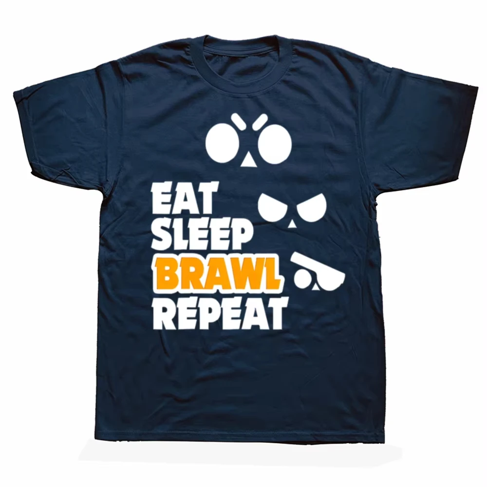 Casual Girl Wear Eat Sleep Brawl Repeat Gamer Mobile Game Brawl With Stars T-Shirt Graphics Fitted T Shirts Women's Clothing Top