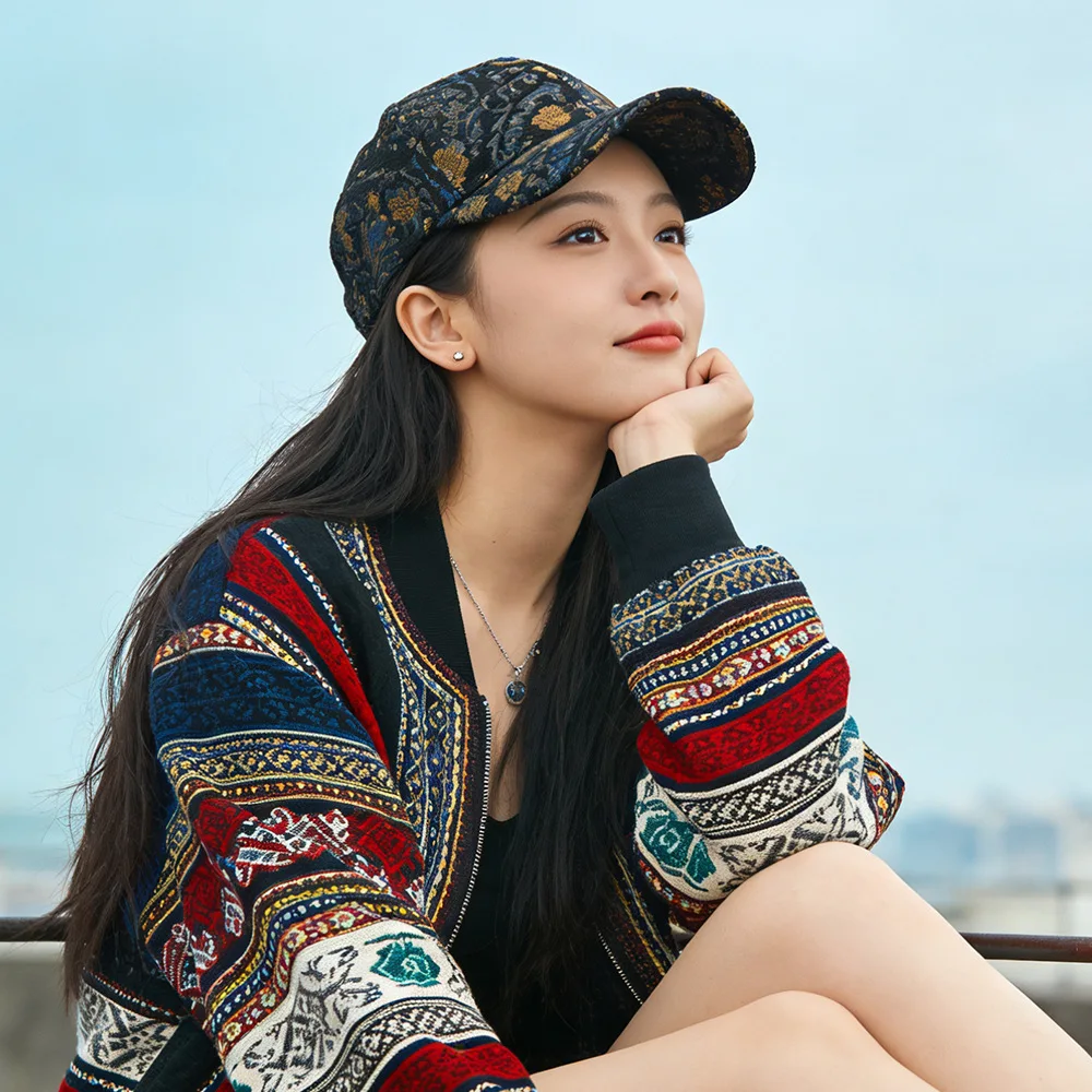 High End Glossy Patterned Sunshade Hat Ethnic Style Personalized Jacquard Duckbill Cap Spring Autumn Embroidered Baseball Hat