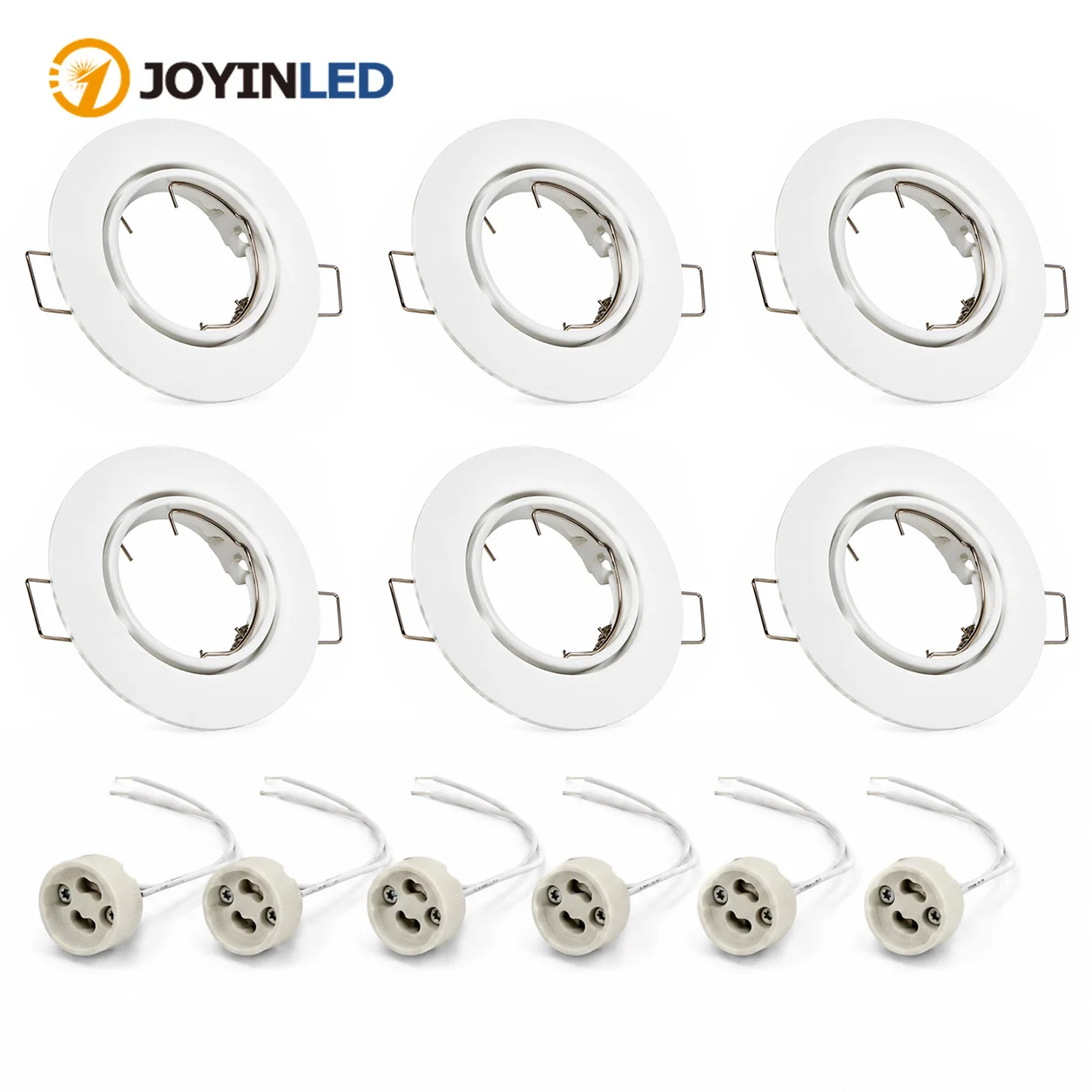 JOYINLED 6PCS LED Recessed Downlight Frames with GU10 Lamp Holder, Round Downlight Kit White Metal Ceiling Spotlight Fittings