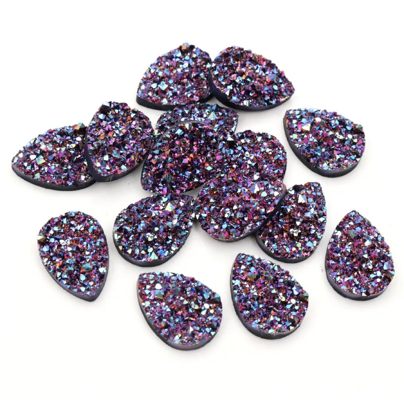 New Fashion 40pcs 10x14mm 13x18mm Drop Style Flatback Druzy Resin Cabochons for Necklace Earrings DIY Jewelry Making Findings