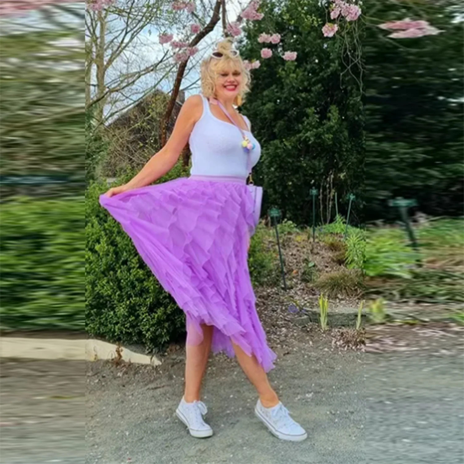 

Light Purple Ruffles Tulle Skirt Elastic Waist A Line Women Skirt To Party Custom Color And Size Skirt