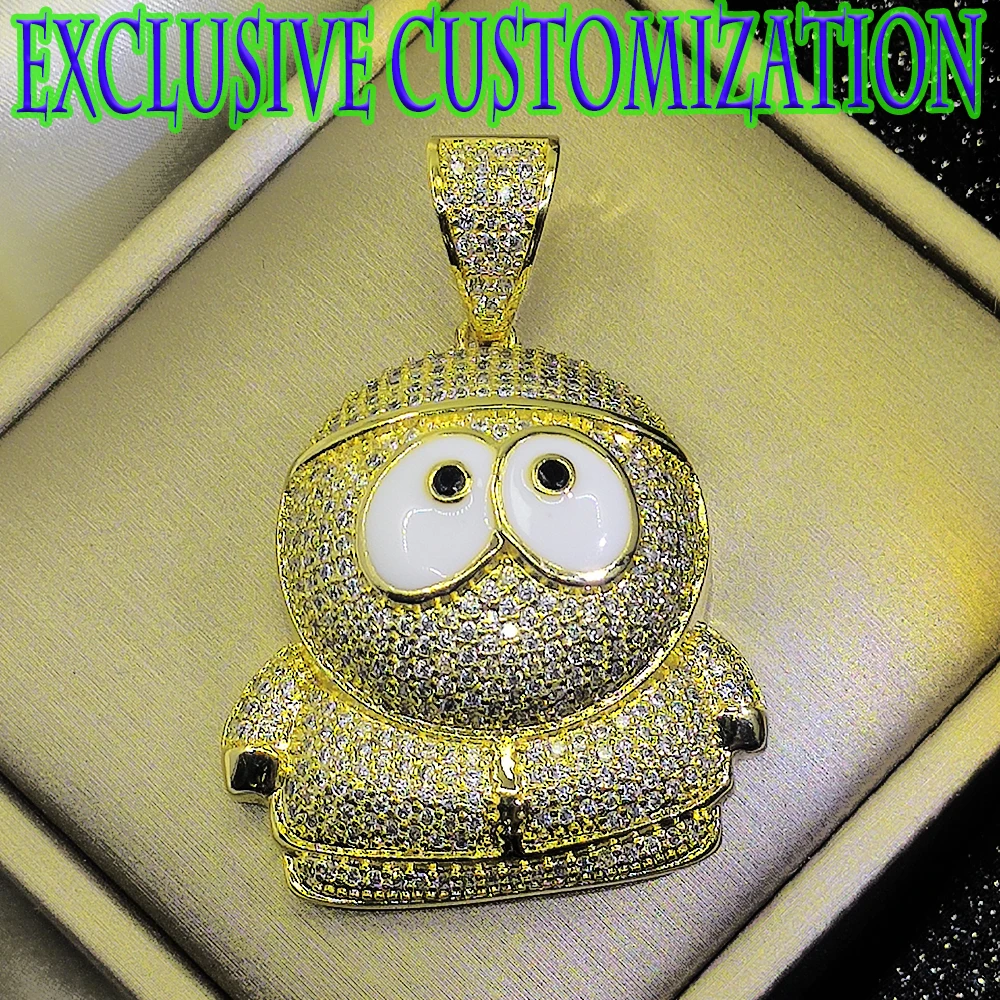 Luxury and trendy new gold necklace, diamond inlaid cartoon character pendant, high-end gilding, hip-hop trend culture