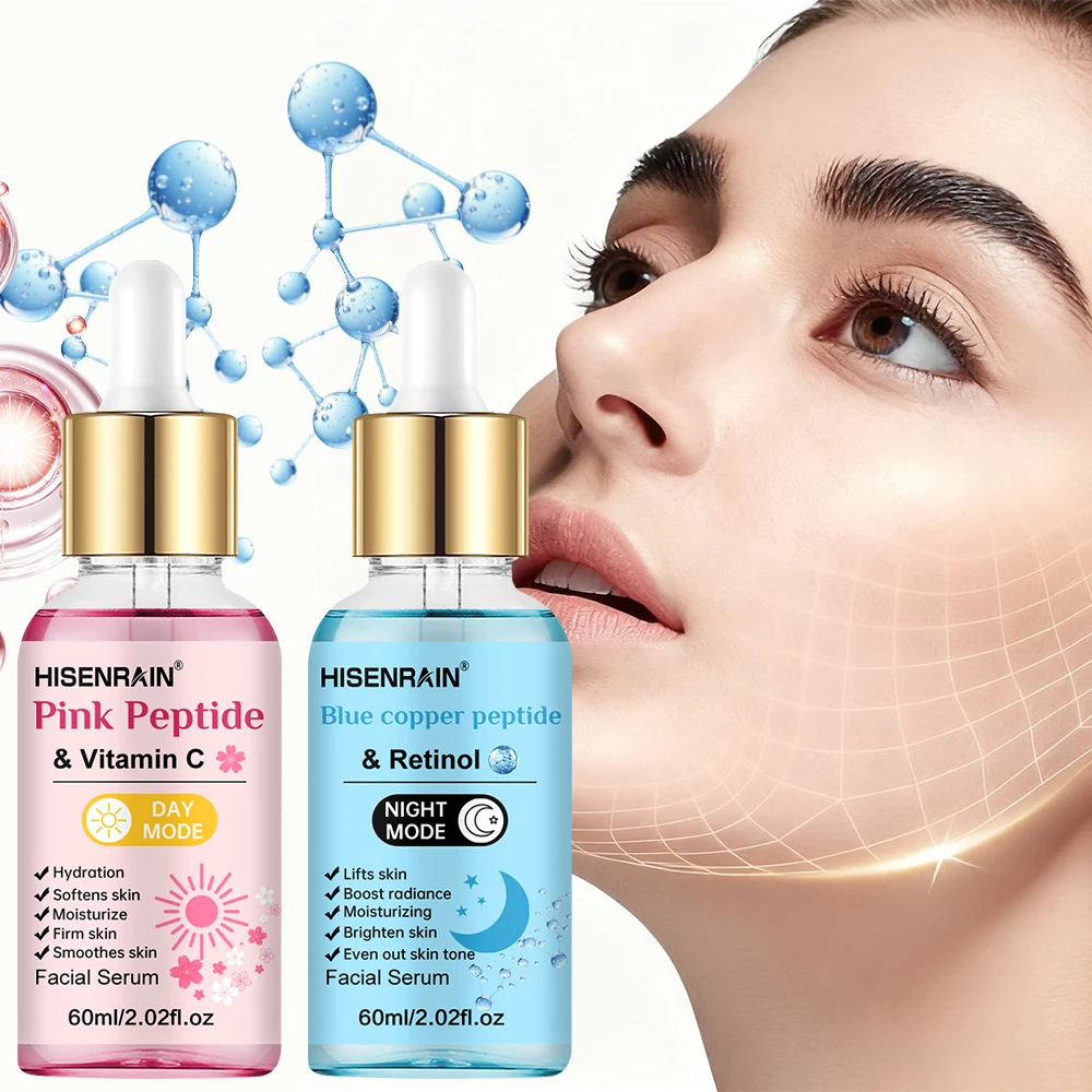 HISENRAIN Premium Pink & Blue Copper Peptide Serum - Anti-Aging, Skin Repair & Hydrating Facial Essence for Youthful Glow.