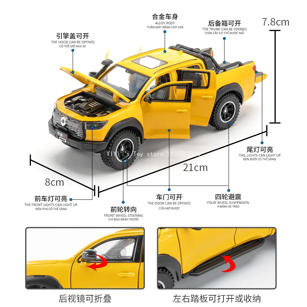 1:24 Great Wall Motor GWM Cannon POER Off Road SUV Legering Diecast Auto Model Geluid & Licht Boutique Decoratieve 18