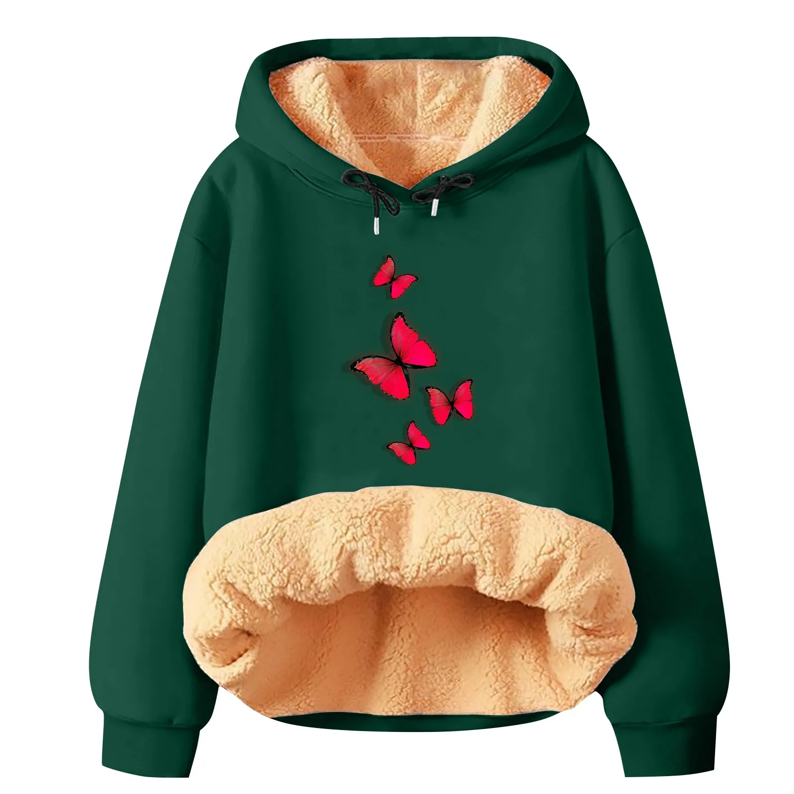 Red Butterfly Sweatshirts For Women 2024 New Design Couple Hoodies Autumn Winter Warm Loose Baggy Pullovers Men Women Causal Top