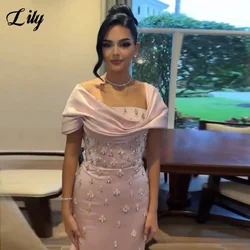Lily Pink Elegant Prom Gown Strapless Off the Shoulder Prom Dress Rhinestones Satin Pleated Trailing Evening Dresses Customized