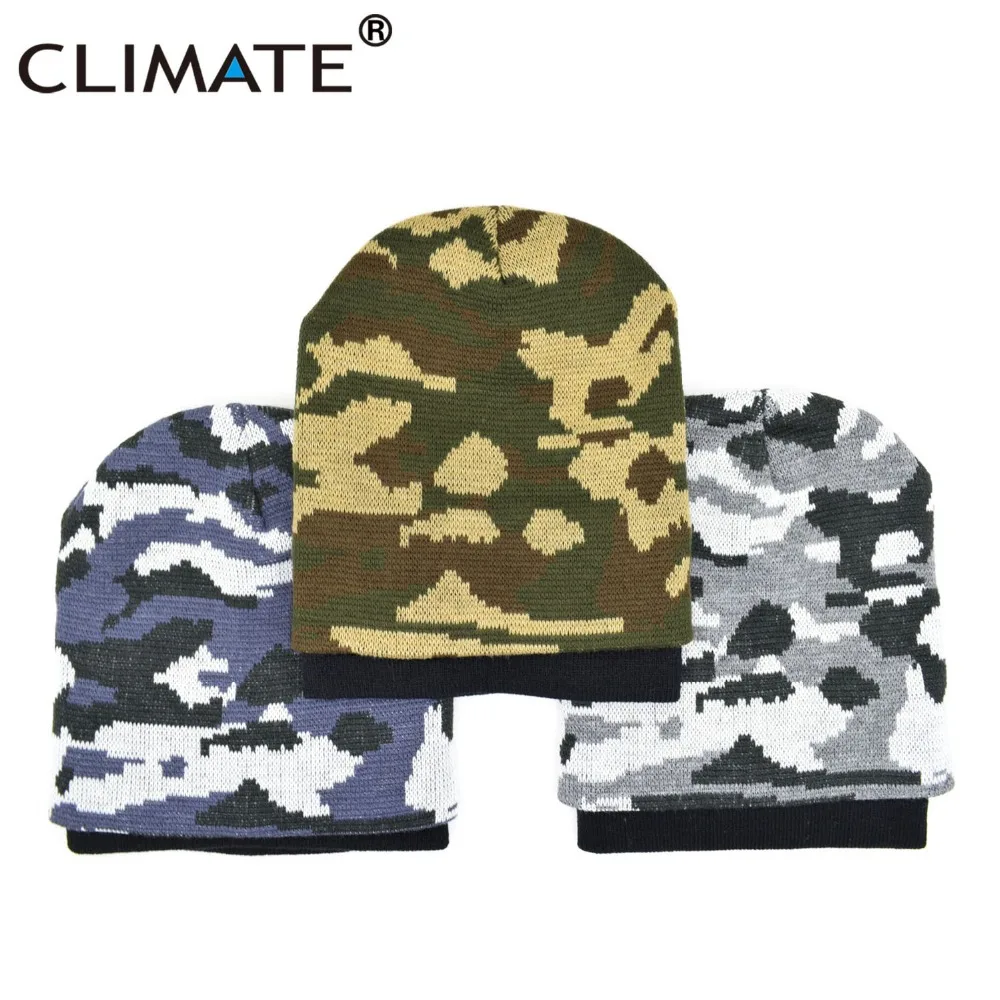 CLIMATE Camouflage Beanie Winter Hat Cool Wen Man Camo Cap Warm Beanie Knitted Hat Hunting Fishing Outdoor Sport Knitted Hat Cap