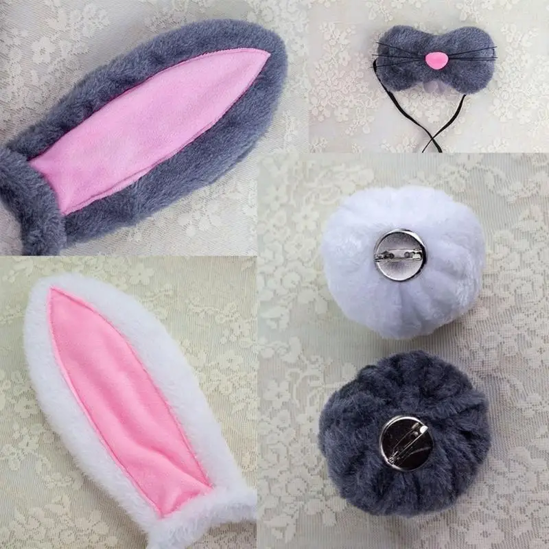 R1WE Costumi coniglietti pasquali per bambini Coniglietti cosplay Orecchio Fascia Coda Guanti con papillon accessori