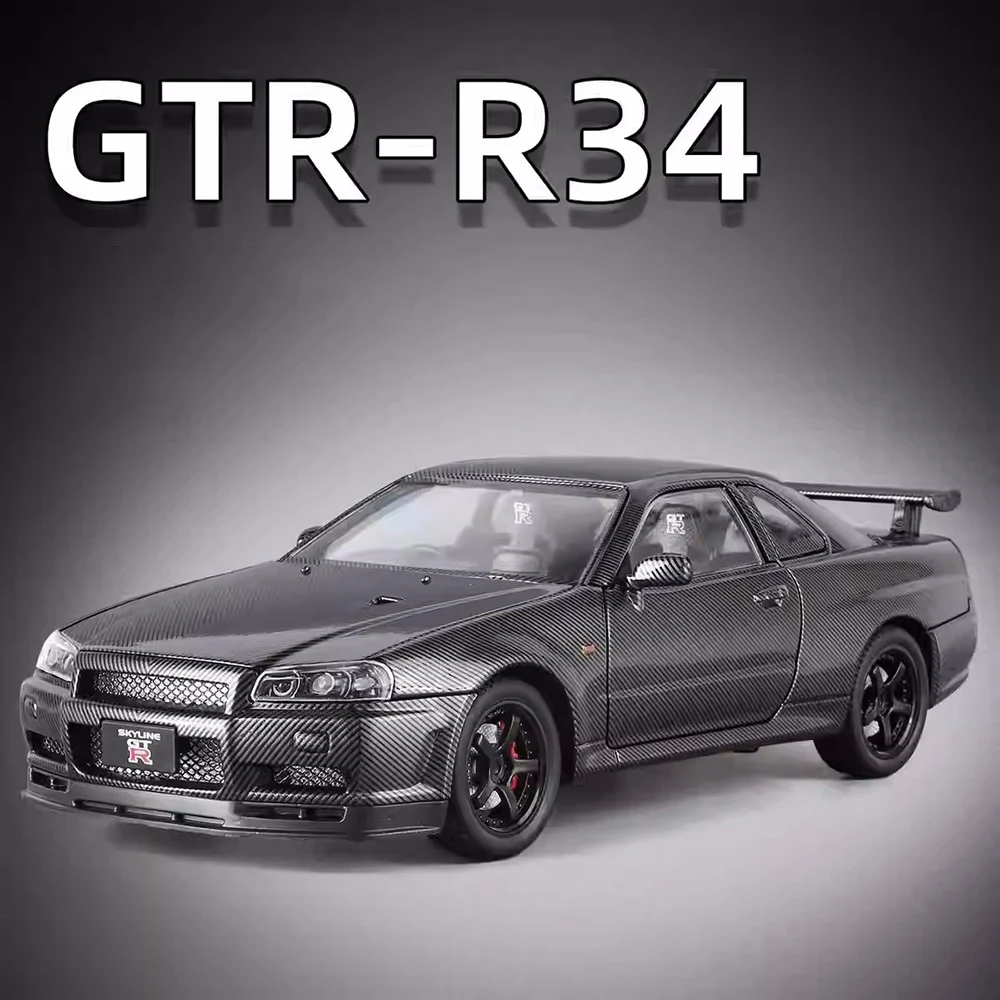1:24 Scale GTR-R34 Cars Toys Miniature Metal Models Wheels Steering Vehicles with Pull Back Sports Car for Boys Birthday Gifts
