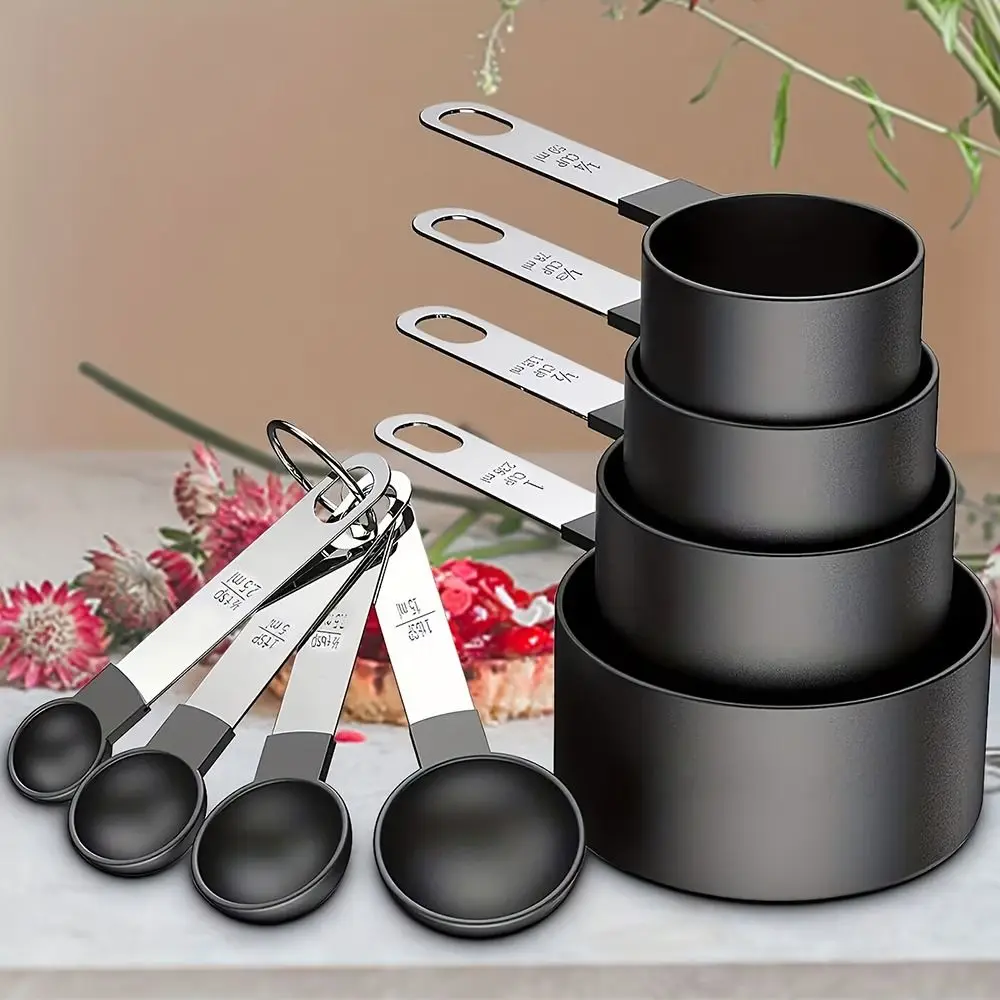 8Pcs/Set With Plastic Head Measuring Cups Stainless Steel Handle Stackable Measuring Spoons For Measuring Dry Liquid Ingredients